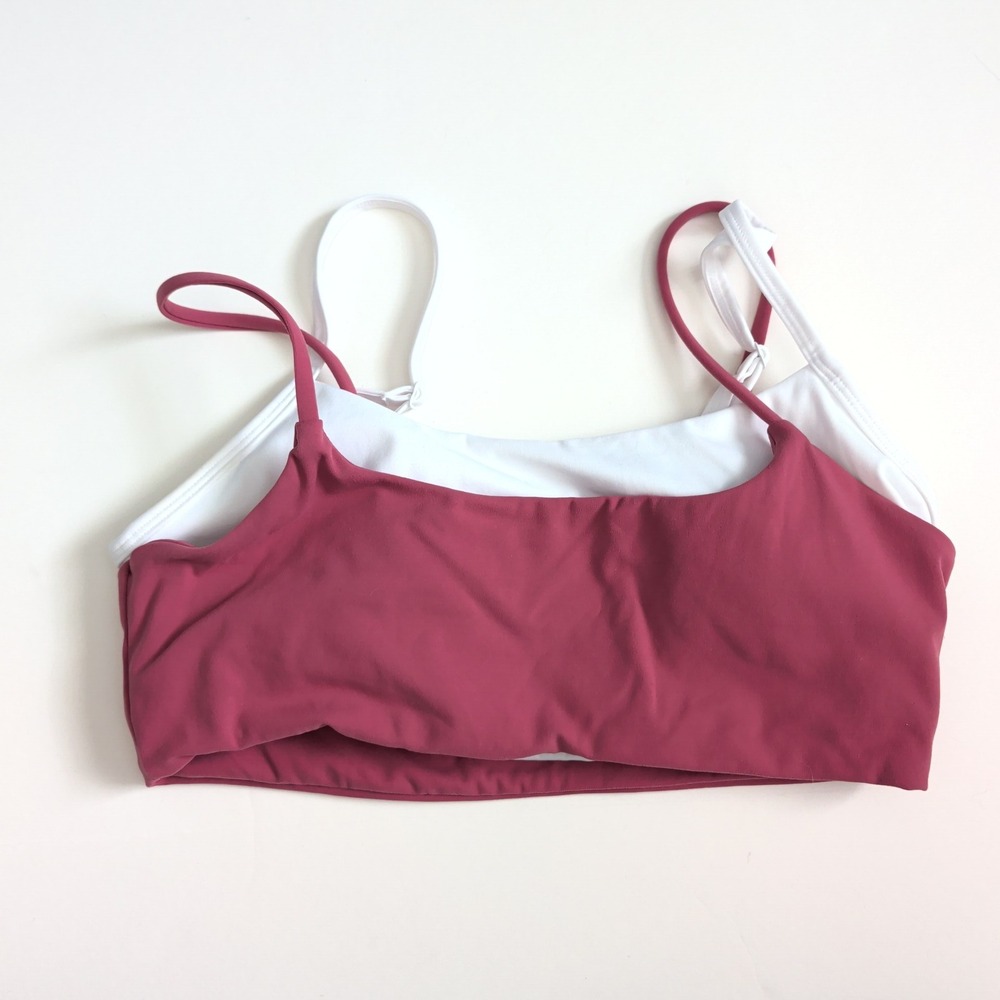 Gold Hinge Double Strap Layered Sports Bra Burgundy White Small 2409KR3587